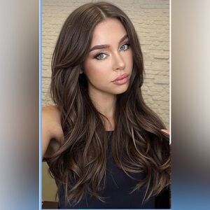 HD Lace Front Wig Synthetic 22 Inch Dark Brown Highlight Glueless Wig# 2002G